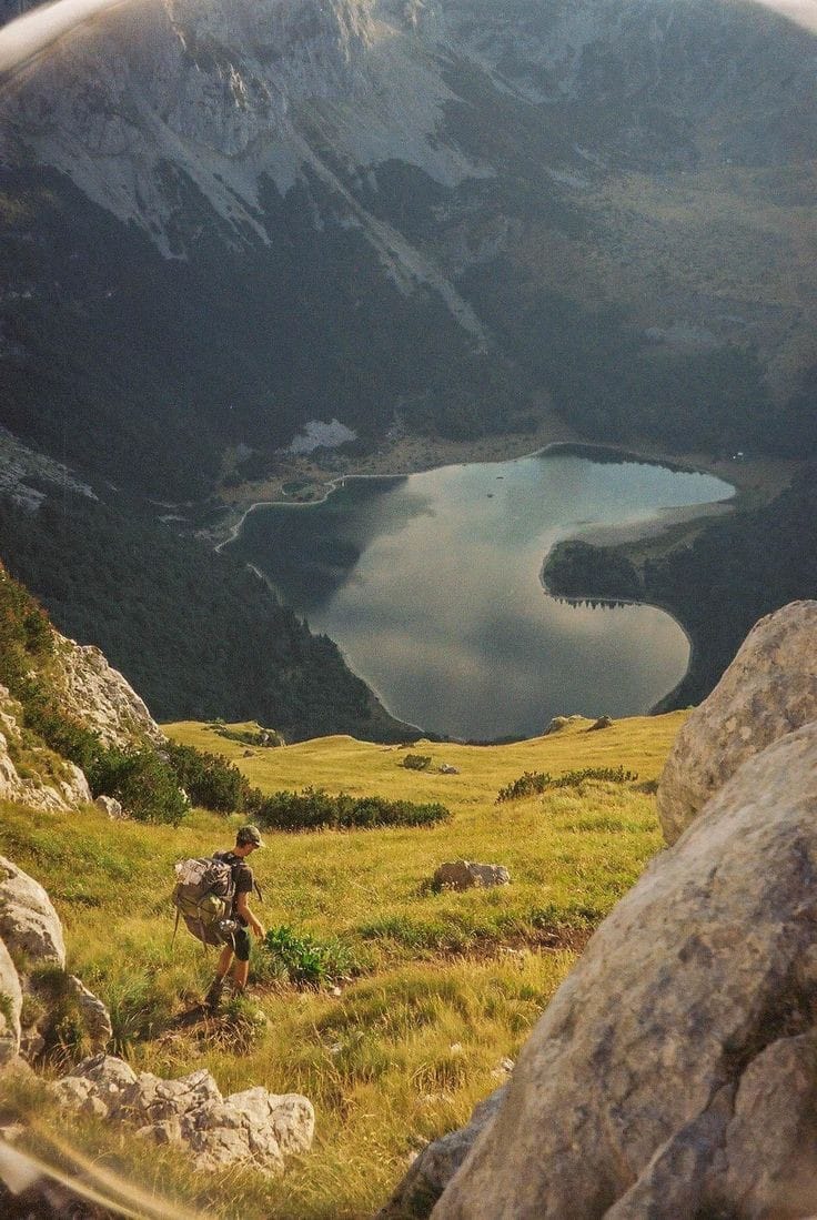 Hiker at Trnovacko Lake in Montenegro