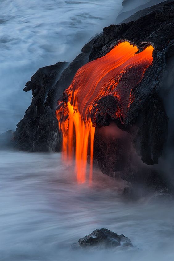 Lava Entering Ocean on Maui