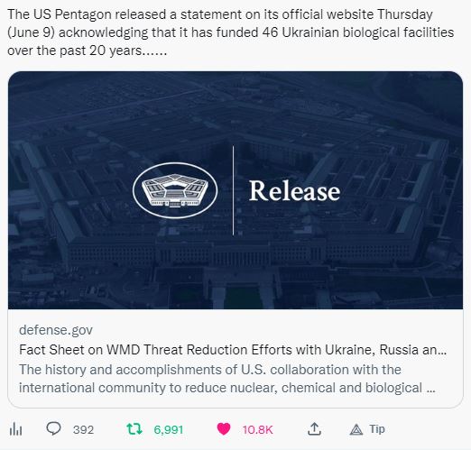 Pentagon Ukraine Biolabs Press Release