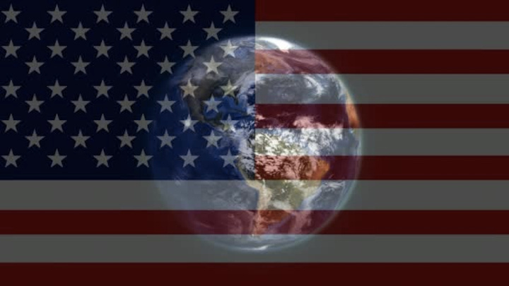 US Flag Over Planet Earth